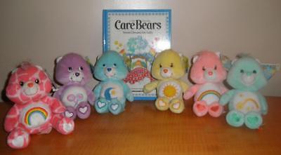 Lot 6 Care Bears Beanbag Plush Bedtime Funshine Cheer Wish Share & Vintage Book