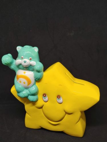 Vintage Care Bears Wish Bear Ceramic Bank w/ Yellow Star