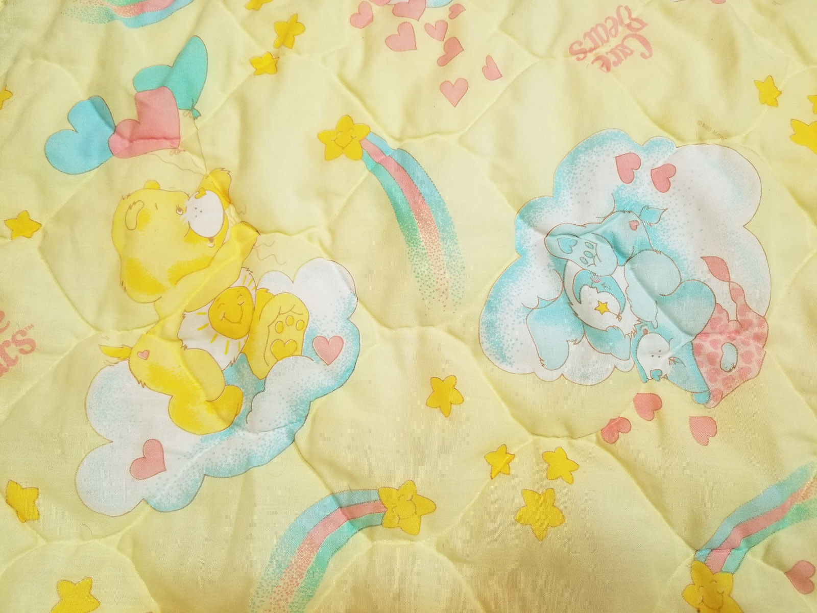 CARE BEARS VTG Baby QUILT Blanket CHEER WISH FUNSHINE Crib BEDDING Rainbow Cloud