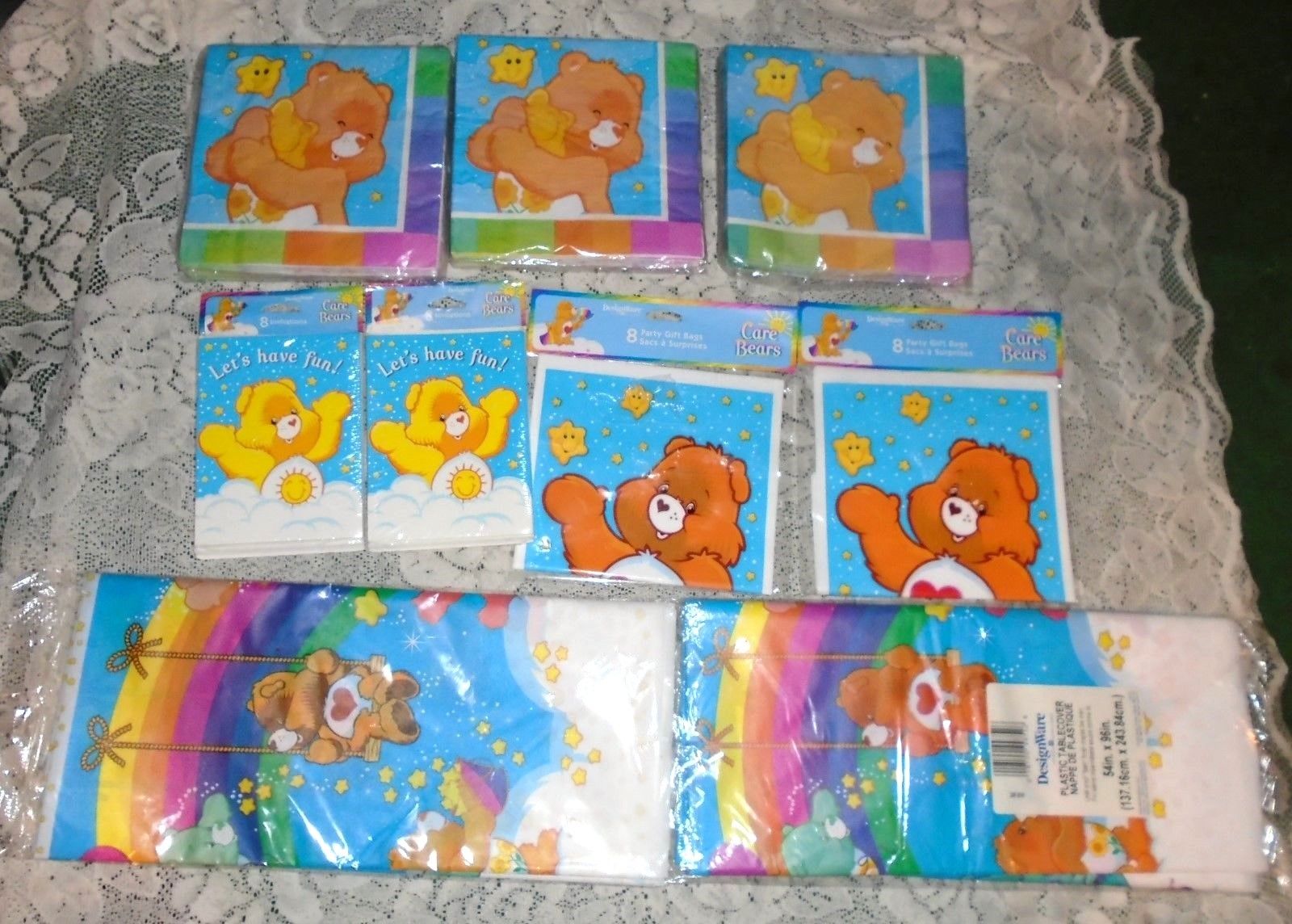 NEW LOT OF CARE BEAR PARTY FAVORS INVITATIONS NAPKINS LOOT BAGS TABLECOVERS 