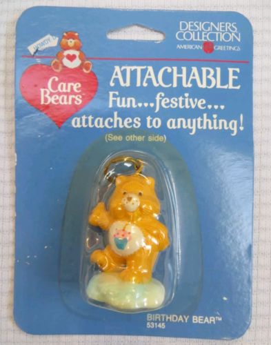 Vintage CARE BEAR Birthday ATTACHABLE Key Chain Zipper Pull Gift Bling Necklace