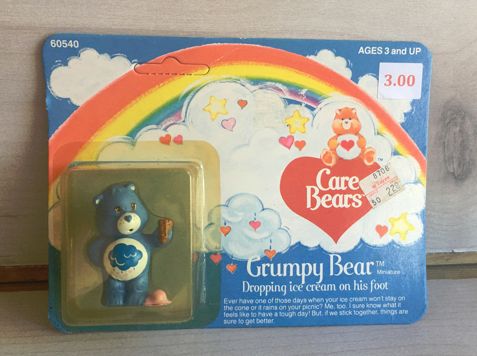 Vintage Kenner Care Bears Mini Fig Grumpy Bear Ice Cream! MOC Carded
