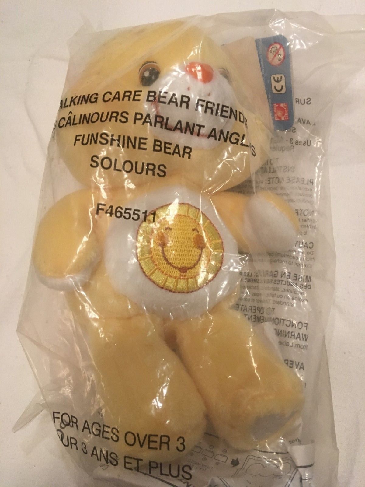 Care Bears Talking Funshine Bear Yellow Plush 8” 2003 Smiling Sun Stuffed Animal