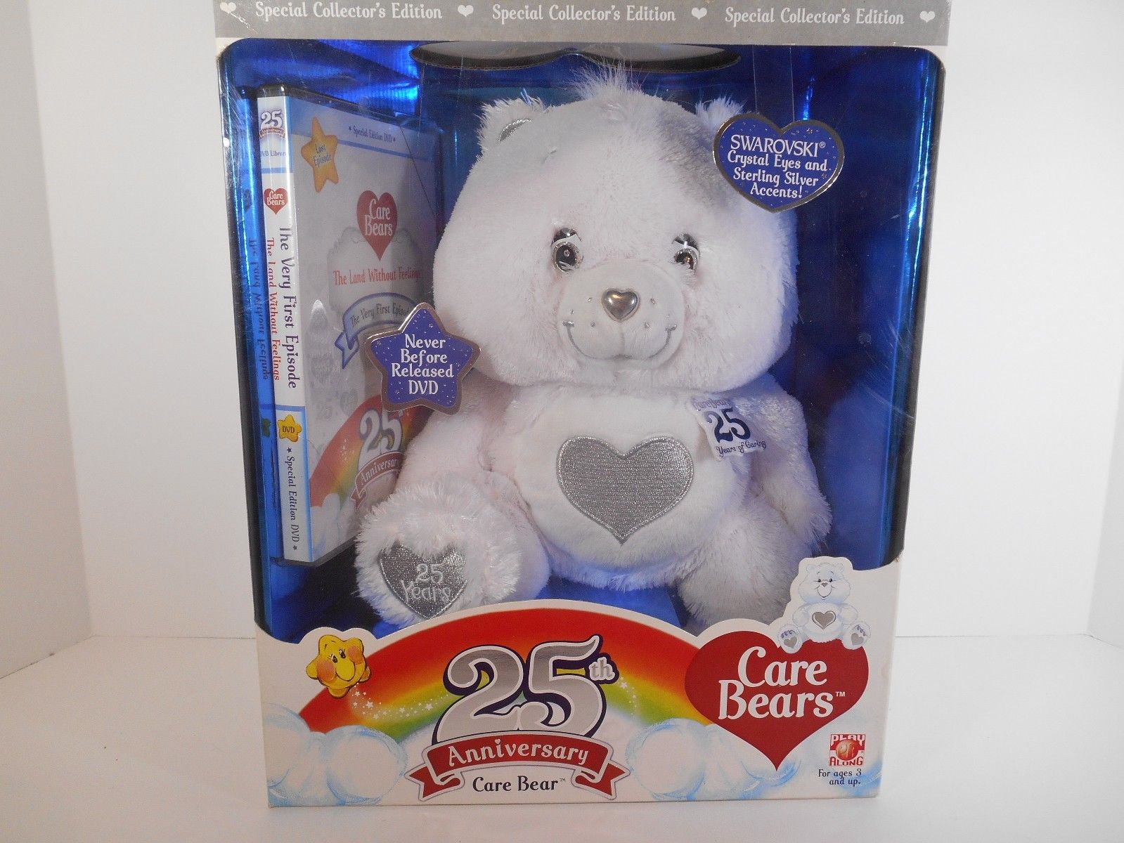 Care Bears 25th Anniversary Swarovski Crystal Eyes White Tenderheart Bear 12”