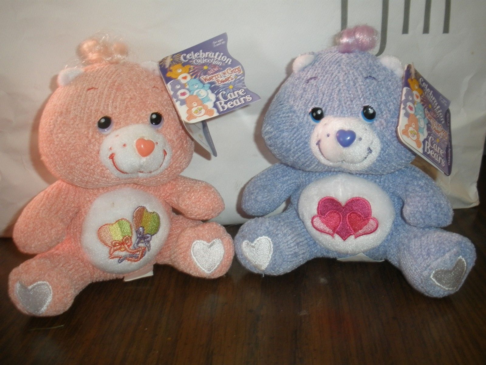 NWT 2 Care Bears Warm 'n Cozy Bears Celebration Collection Balloon & Heart