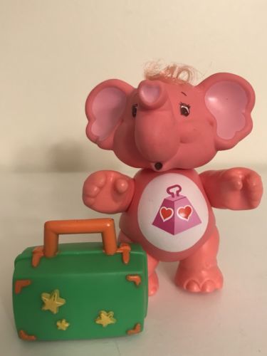 Vintage Care Bears Cousin Lotsa Heart Elephant Poseable Figure Suitcase Complete