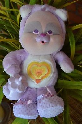 Vintage & COMPLETE Care Bear Cousin BABY BRIGHT HEART RACCOON CUB Plush Kenner