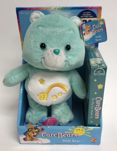 NEW 10 INCH WISH BEAR CARE BEARS W/ VHS TAPE  NEW WITH TAG CAREBEARS Vintage