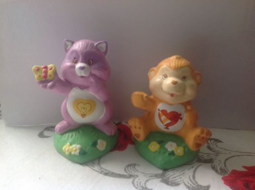 VINTAGE 1985 CARE BEARS COUSINS Ceramic Figurines Bright Heart Raccoon Monkey