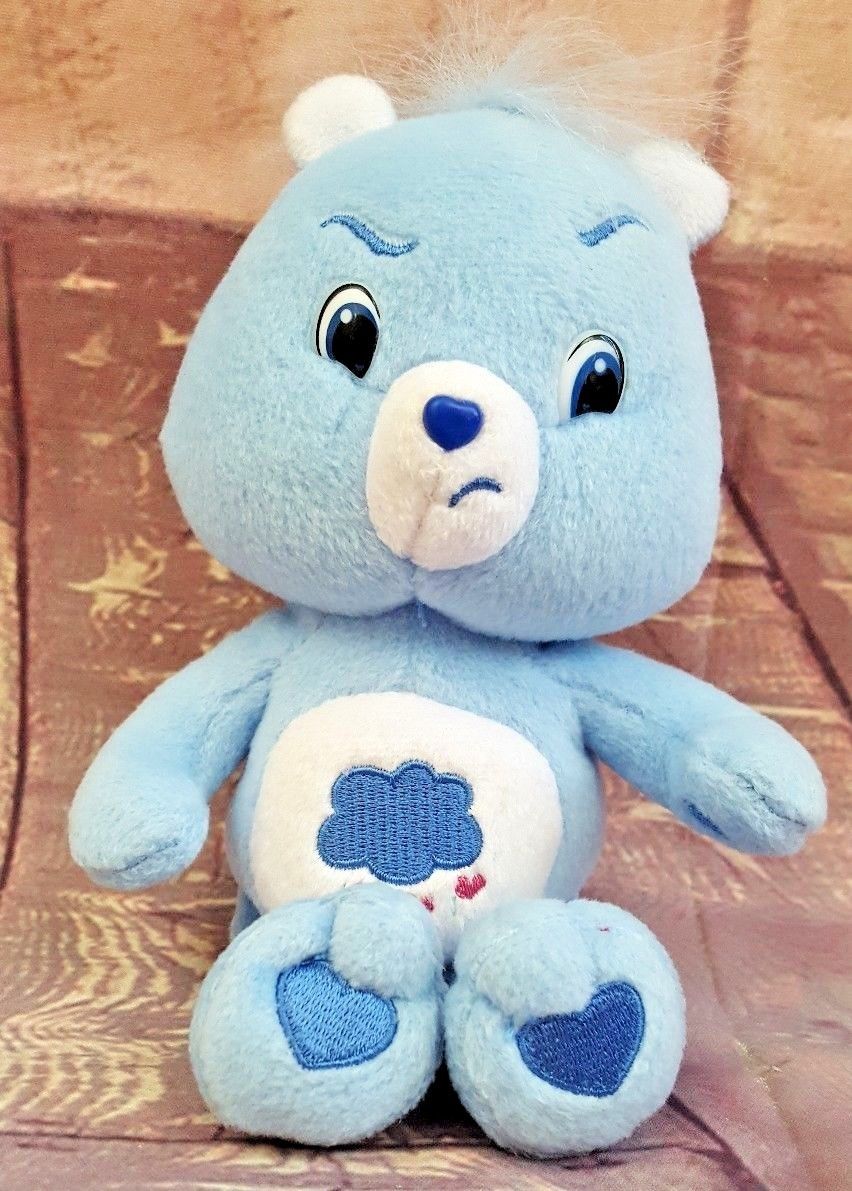 Care Bears Grumpy Bear 8" Blue Stuffed Animal Bean Bag Plush Rain Cloud 2007~EUC