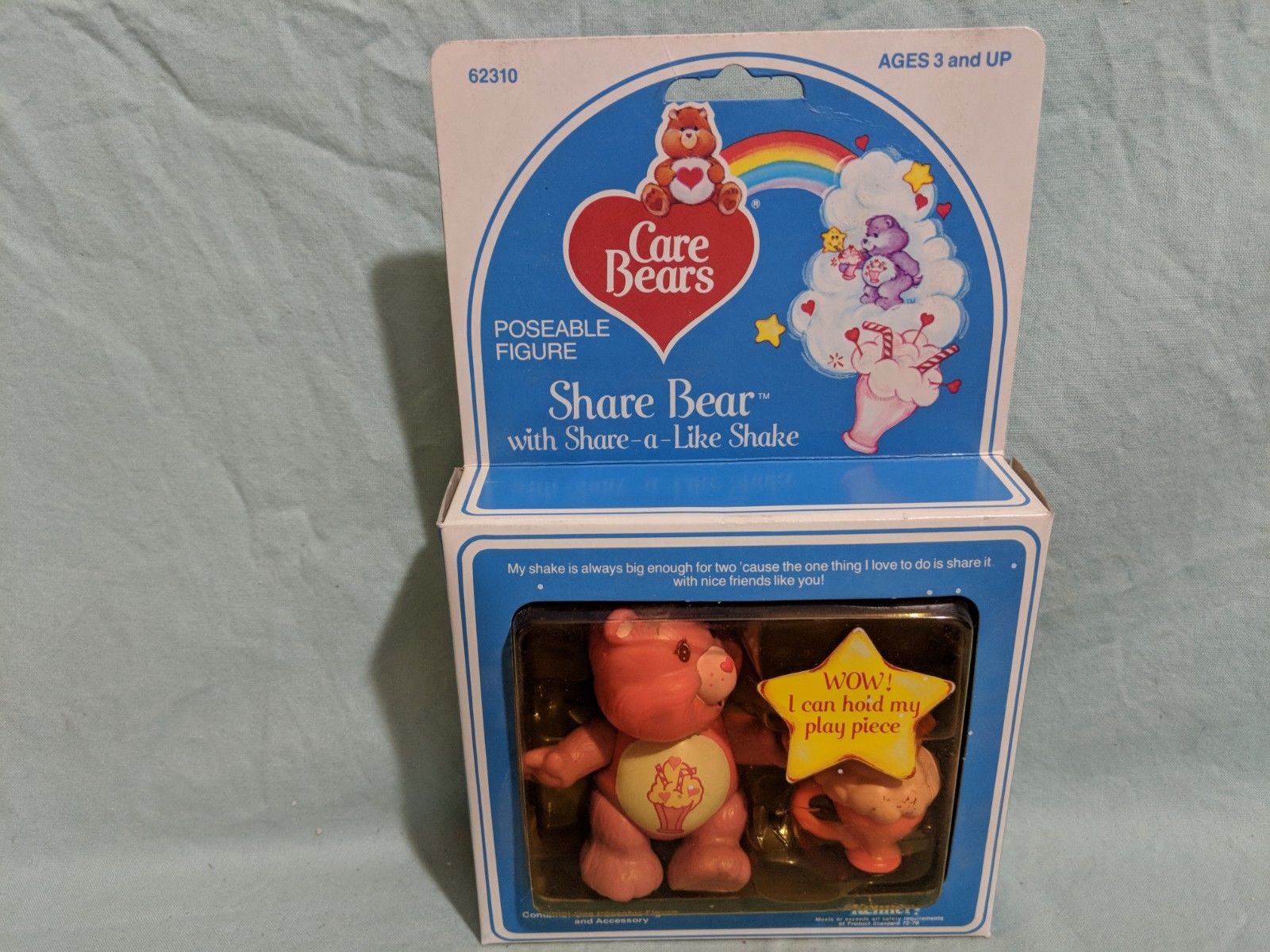 Vintage Care Bear figure, Share Bear with Ice Cream, Kenner, 1984, PVC, New 