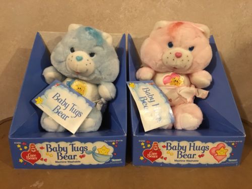 Brand New!  Vtg Kenner 10” Baby Tugs/Baby Hugs Care Bear Plush Toys w/Box Tags!