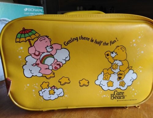 Vintage 1983 Care Bears Yellow Childs Kids Vinyl Small Suitcase Overnight Bag 