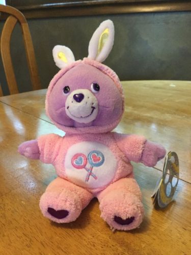 2005 8” Care Bear NWT SHARE BEAR Plush~Purple Bear Pink Bunny~ EASTER BEAR EUC