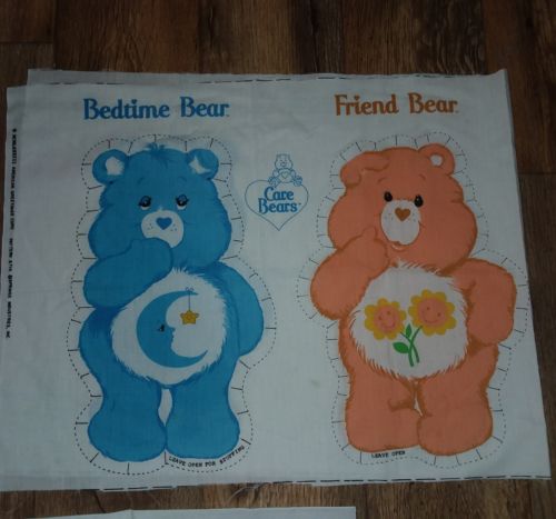 Vtg Care Bears BEDTIME Bear & FRIEND Bear Cut & Sew Fabric Panel Pillow Uncut 