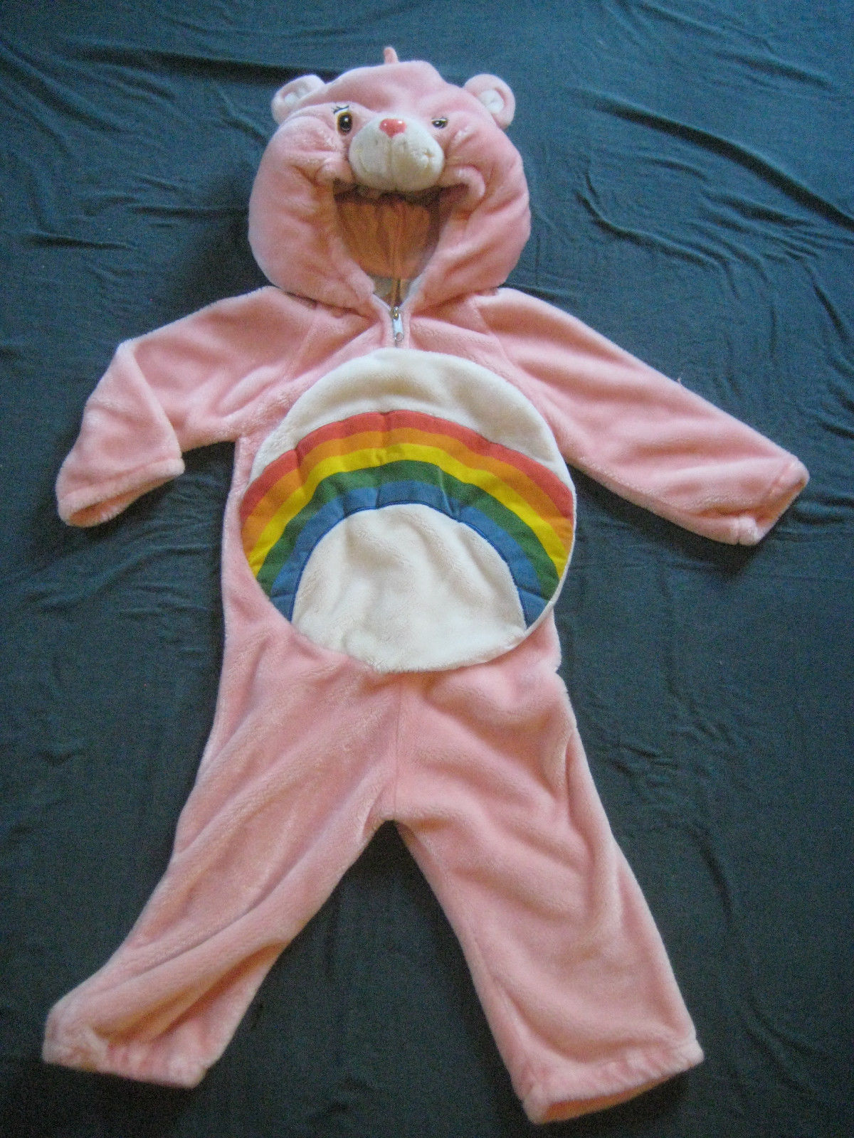 CARE BEAR Child's COSTUME sz 2-4 Cheer Rainbow plush full body hood one piece