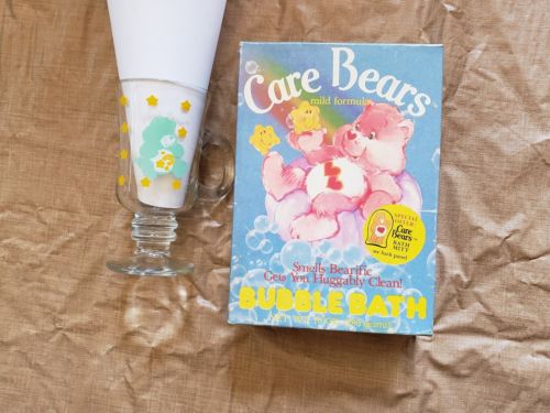 1985 Care Bears Bubble Bath Box & Wish Bear Glass Mug Cup
