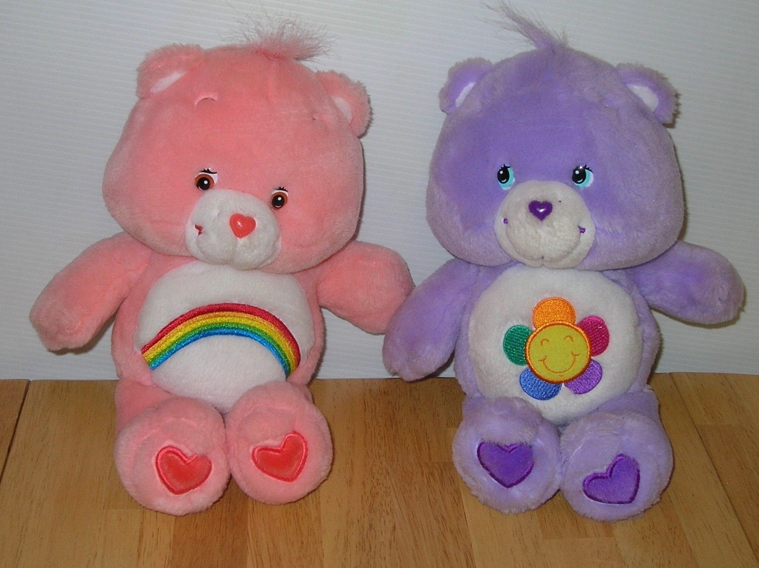 Care Bear Plush Lot Cheer & Harmony Flower Rainbow Purple Pink 12 IN 2003 2005