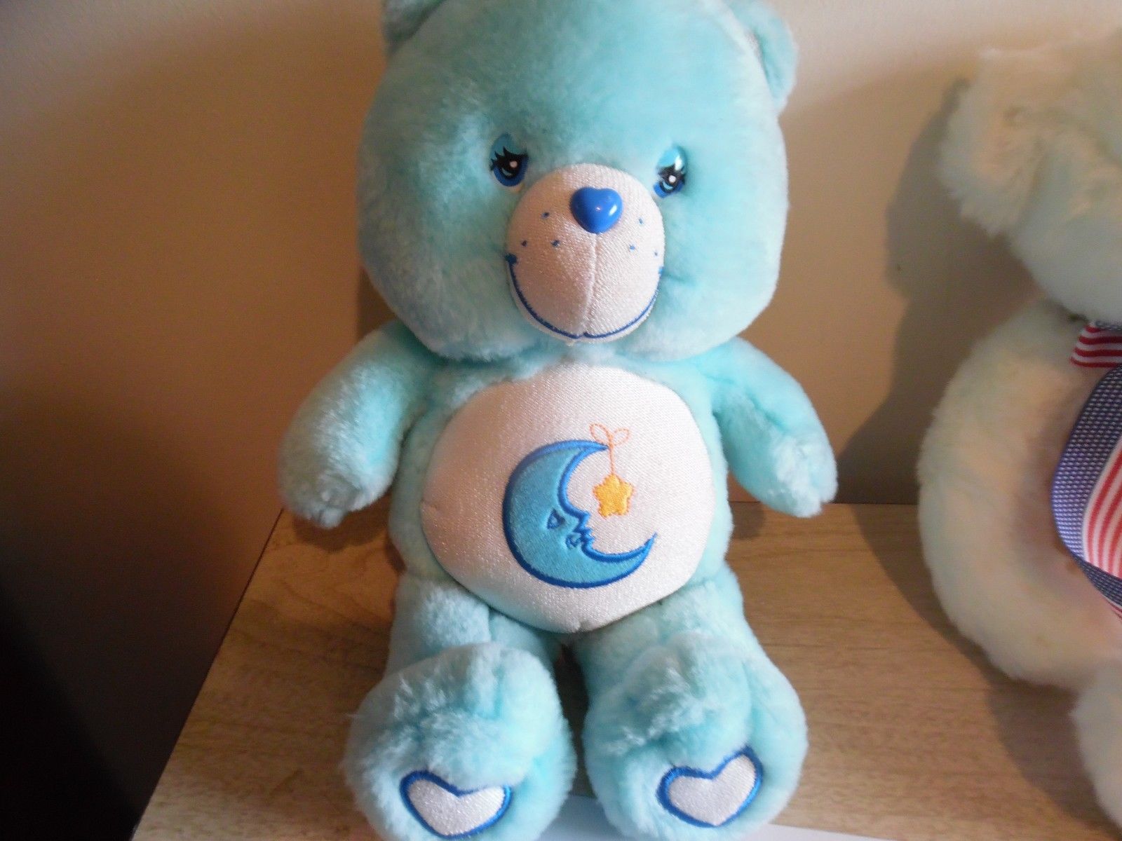 bedtime bear care bear blue terry cloth belly with moon heart shape on paws