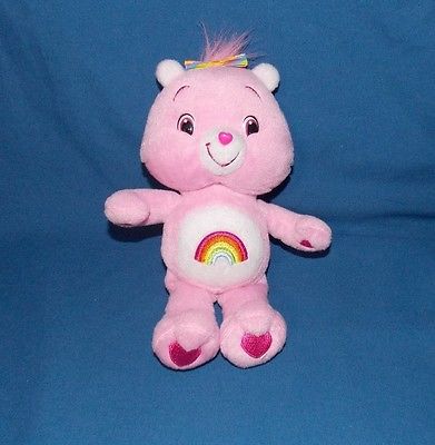 Care Bear bean bag CHEER BEAR 2007 Play along Pink Rainbow Teddy 9"