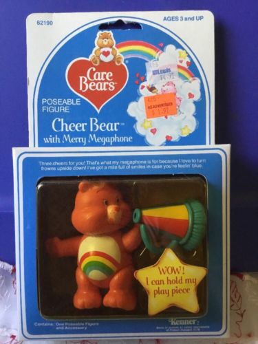 VTG 1984 Kenner Care Bears Poseable Figure Cheer Bear With Merry Megaphone NRFB