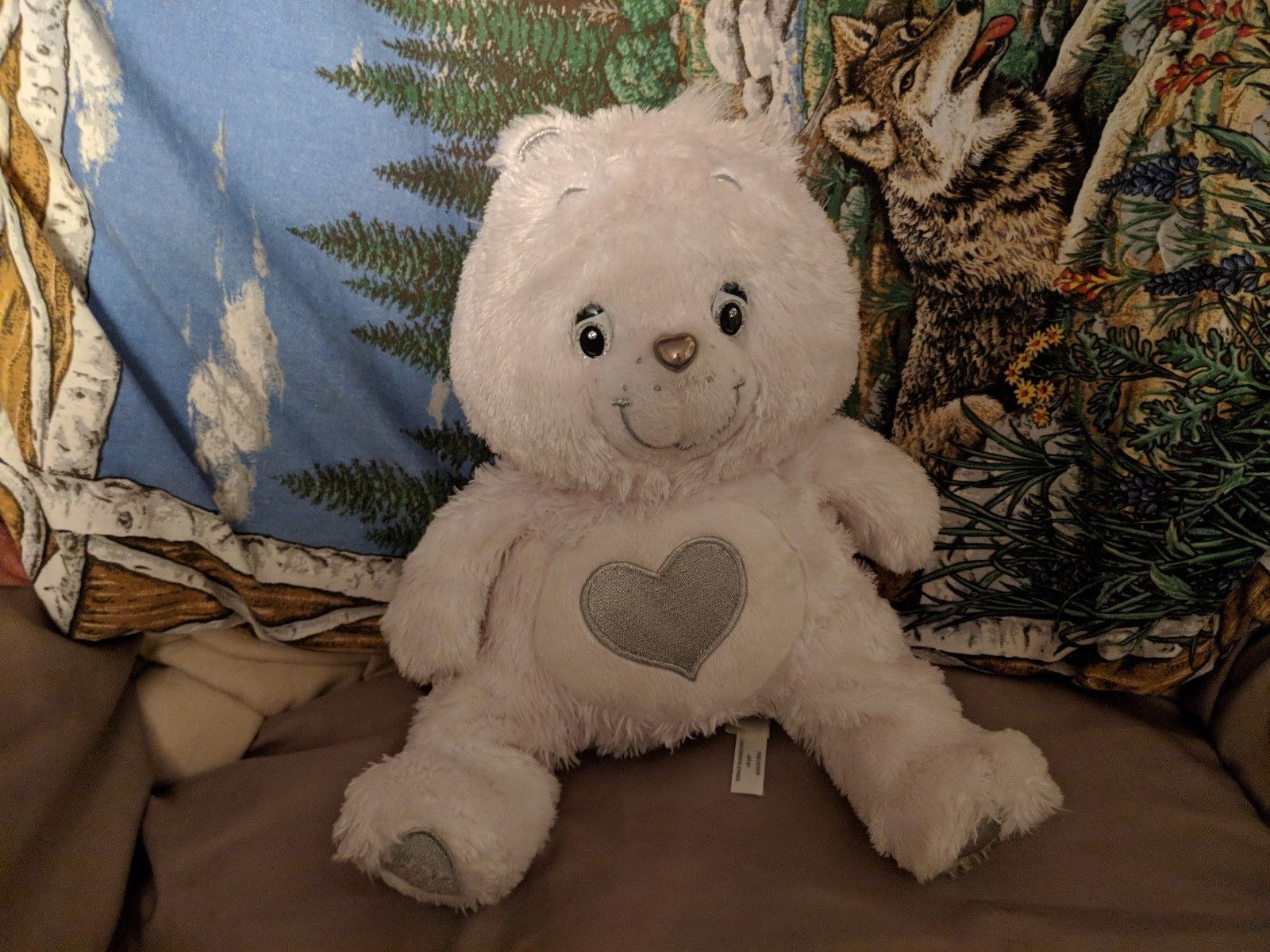 2007 White Silver Care Bear 25 Years Anniversary Tender heart Soft Plush.