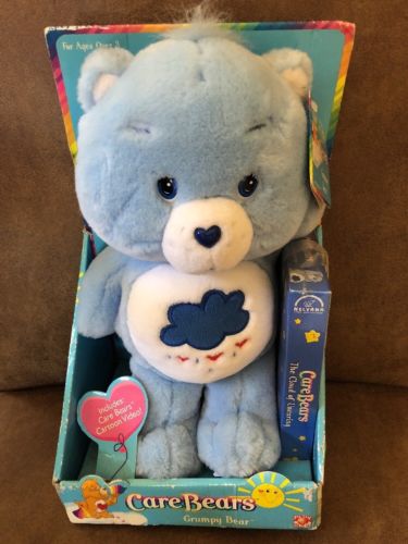 NEW IN BOX RARE Care Bears Grumpy Bear Plush With VHS Video - 2002 Version