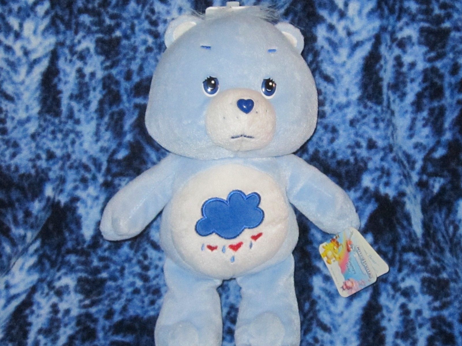 Care Bears Grumpy Bear Plush Toy Tag 2004 Blue Cloud Red Heart Cartoon Animal 