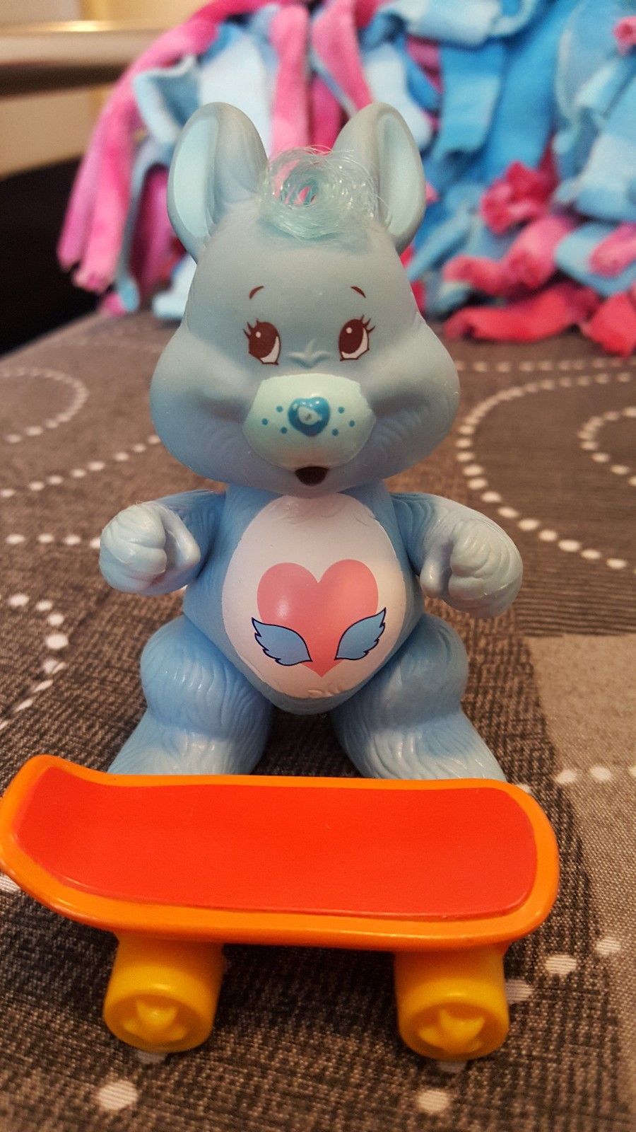 Vintage 1985 Poseable PVC Care Bears Cousins Swift Heart Rabbit with Skateboard