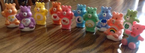 Lot Of 10 Care Bears Figurines Small Kids Toy Rainbow Heart Shamrock Sun Flowers