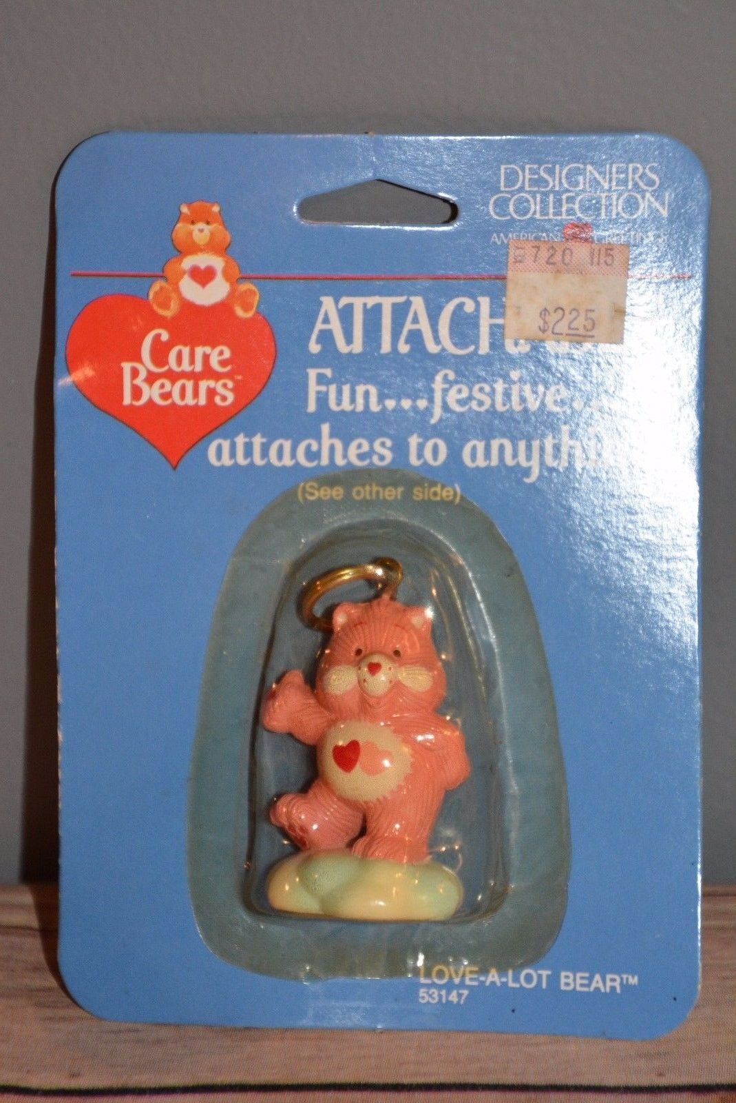 Vintage CARE BEAR LOVE-A-LOT ATTACHABLE Key Chain Zipper Pull Gift Necklace