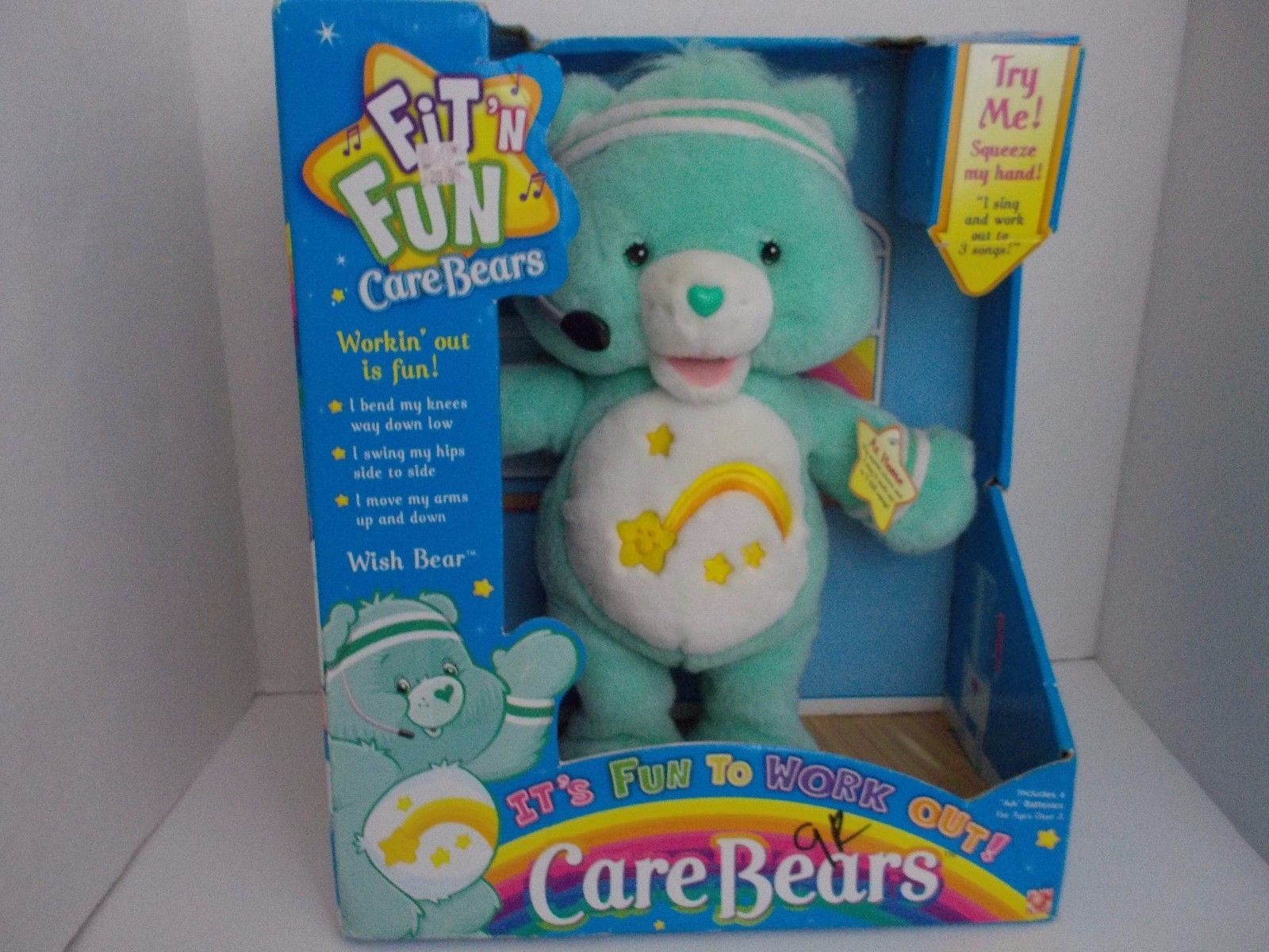 Fit N Fun Care Bears Wish Bear 2004 Sings Moves in Original Box Plush