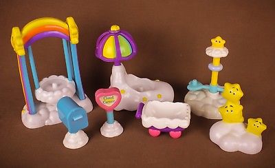 Care Bears Care-a-Lot cloud playset * Swing Car Wagon Mailbox Merry Go Round +