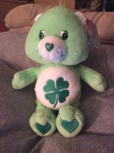 NEW W Tag Green Lucky Good Luck Charm Care Bear Shamrock Beanie Toy Collectible