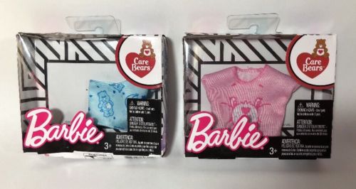 New In Box Care Bears Set Of TWO Barbie Clothes CHEER & BEDTIME Bear Shirts