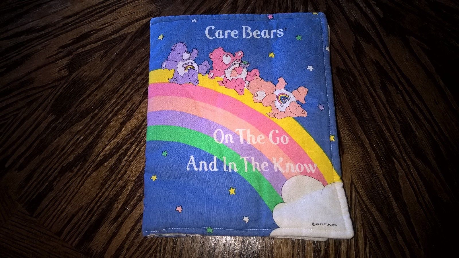 1992 Care Bears On The Go And In The Know Soft Fabric Story Book tcfc.inc vtg