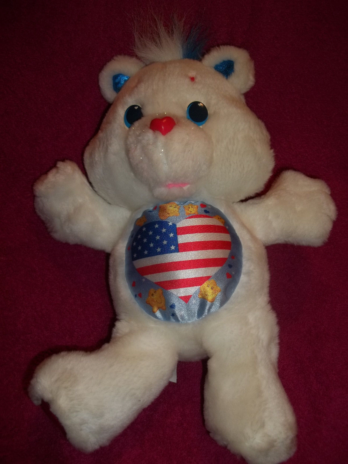 Carebears White Proud Heart Bear Plush Doll Flag Patriotic Red White Blue 1991
