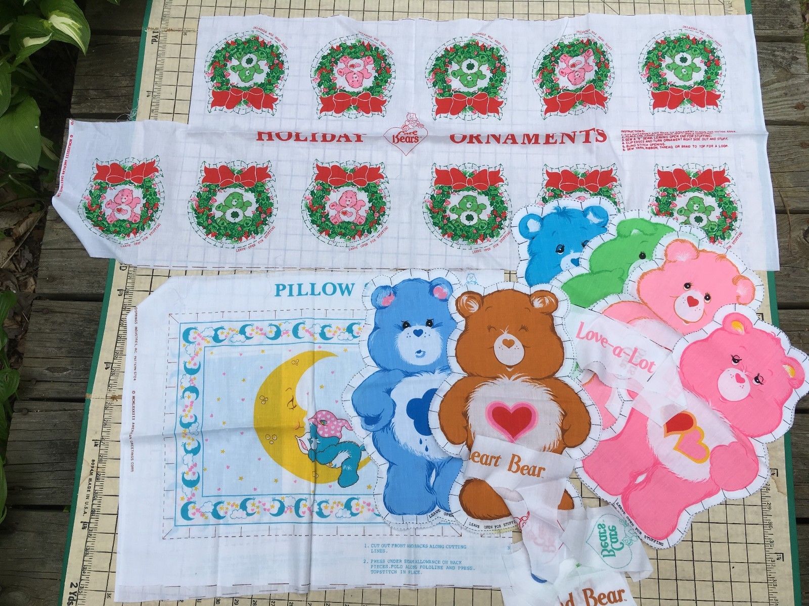 Care Bears "LOVE A LOT BEAR" Fabric Lot Panel Sewing Craft DIY Vintage 1980's