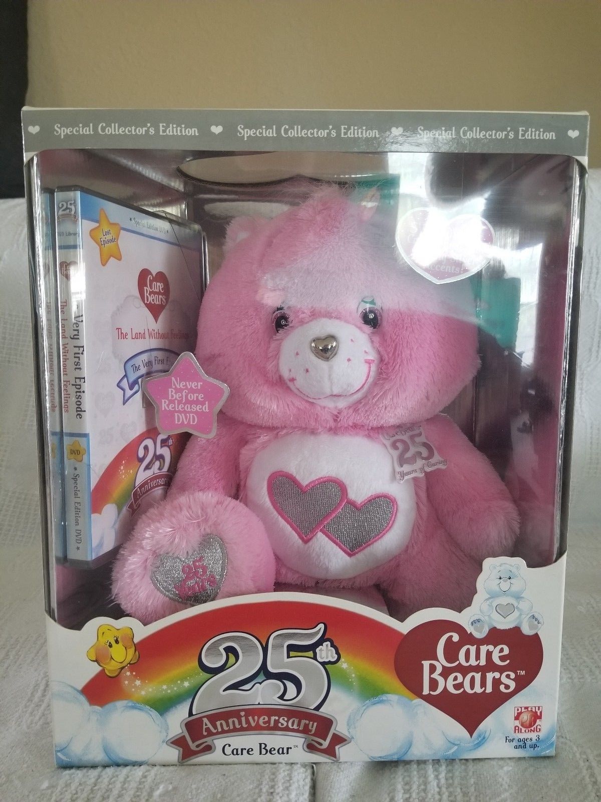 Care Bears 25th Anniversary Swarovski Crystal Pink Bear W/DVD. Rare! Mint! 