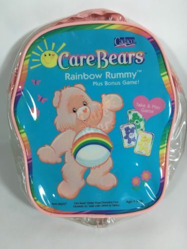 Care Bears Rainbow Rummy Game + Bonus Game in Reusable Bag Purse Take & Play NEW