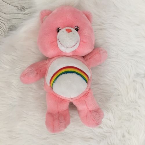 Care Bears Cheer Bear Rainbow Plush Stuffed Toy 2002 Pink Hearts Carebear