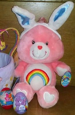 Care Bear Easter Lot - 20th Anniversary Large Bunny Cheer Plush & Sticker Eggs