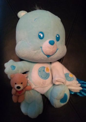 CARE BEAR CUBS Bedtime Bear in Diaper Stuffed PLUSH blue with Teddy & Blanket 8