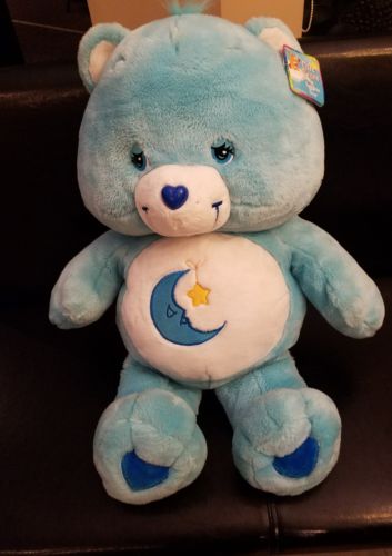 NEW Care Bears Blue Bedtime Bear Moon Star Plush 2002 Play Along LARGE JUMBO 28