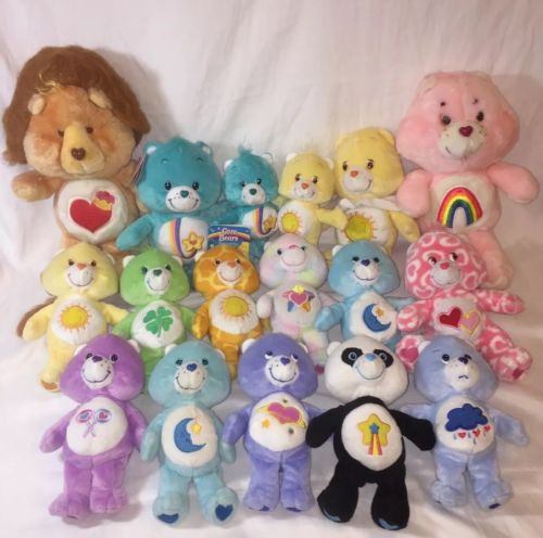 Care Bears Plush Lot Of 17 Beanies And 10” And Vintage 13” Lionheart & Rainbow