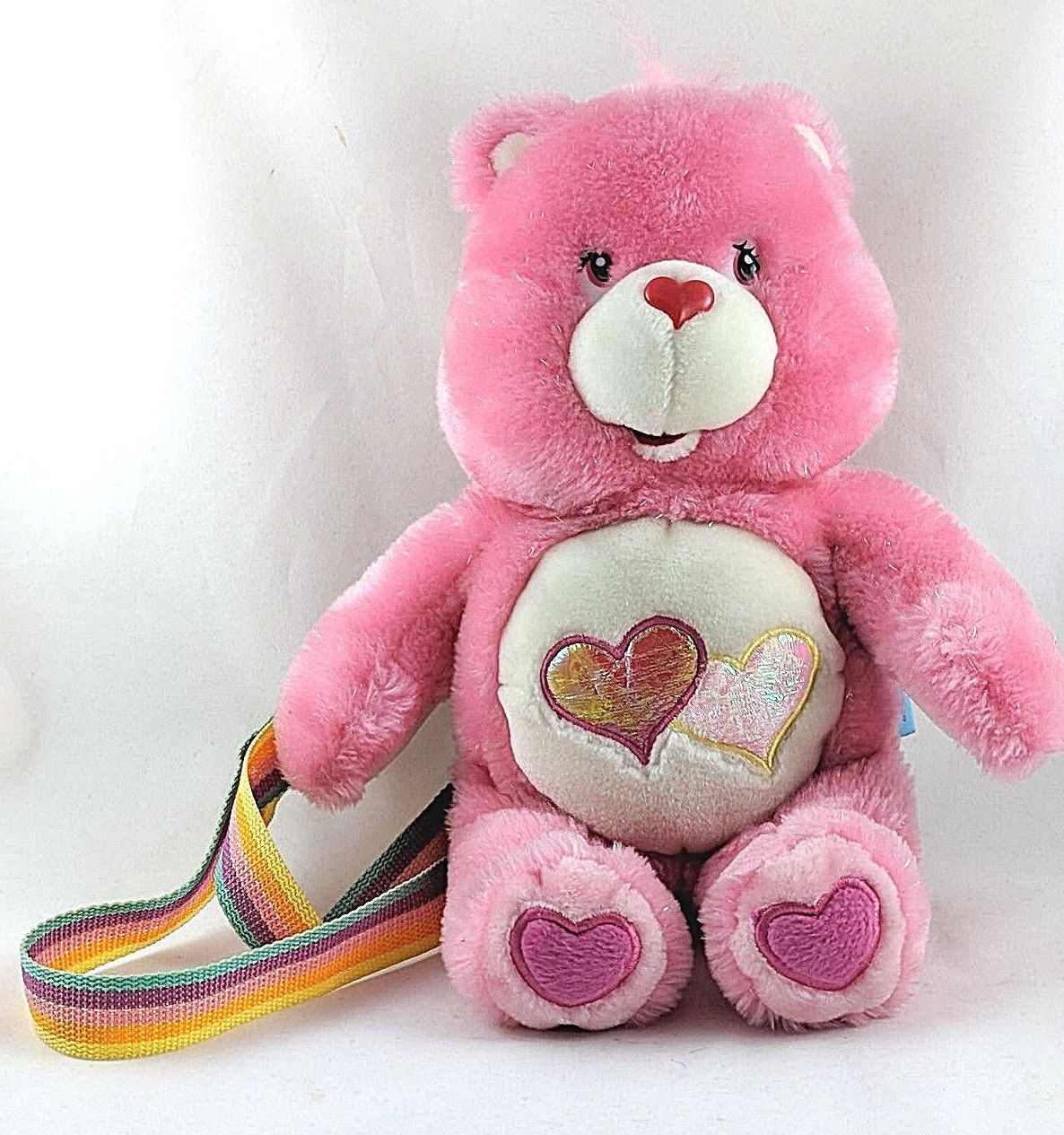 Care Bears Backpack Plush Love-A-Lot Bear 2002 Pink Sparkly 13