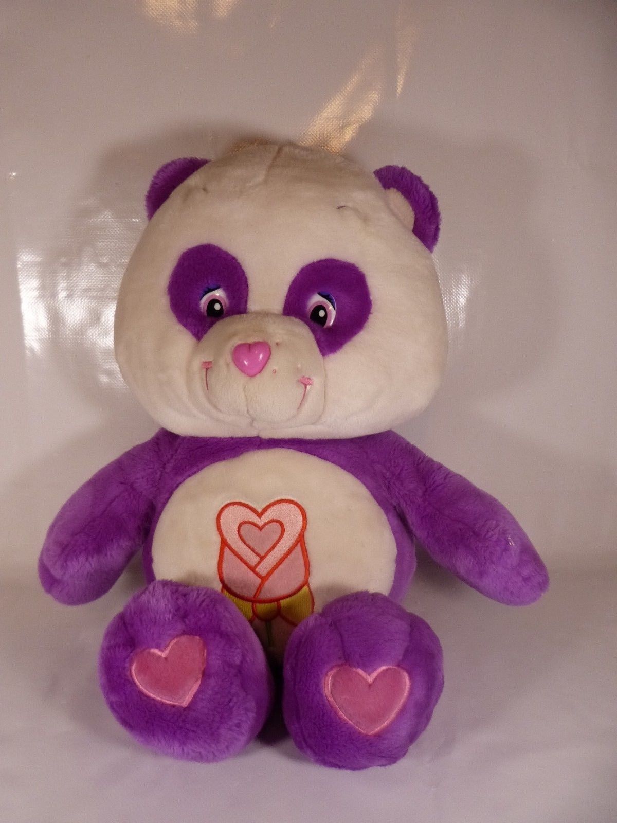 2005 Vintage Care Bear Polite Panda Purple Heart Rose Flower Large 26