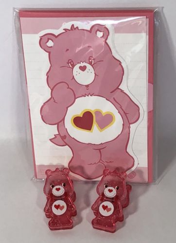 New In Package Care Bears Love A Lot Bear 15 Pc Stationery Set & 2 Paper Clips