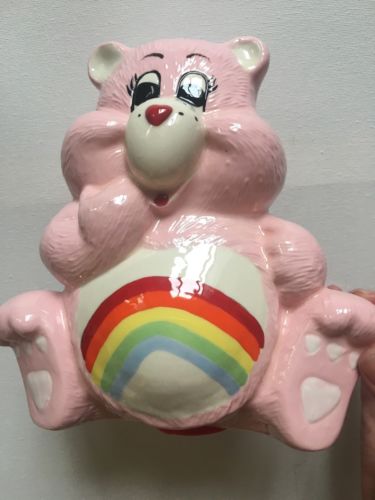 Vintage Care Bears Rainbow CHEER BEAR - Ceramic Figural Bank With Stopper Pink