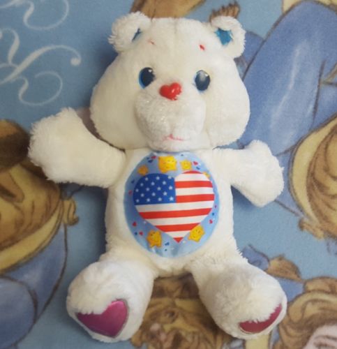 Carebears White Proud Heart Bear Plush Doll Flag Patriotic Red White Blue 1991
